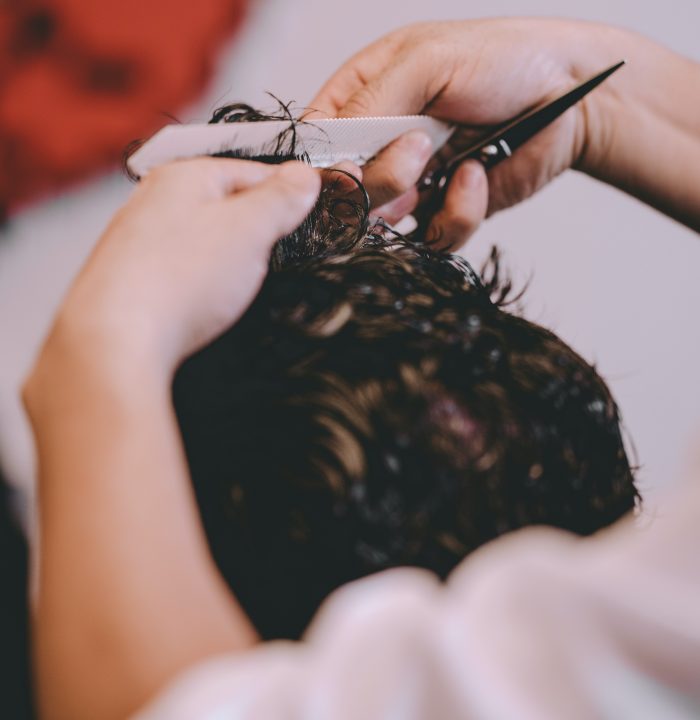 Hairdresser cutting a clients hair